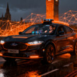 Robotaxi de Uber y Wayve circulando por las calles de Londres con conductor, representando el futuro de la conducción autónoma en Europa.