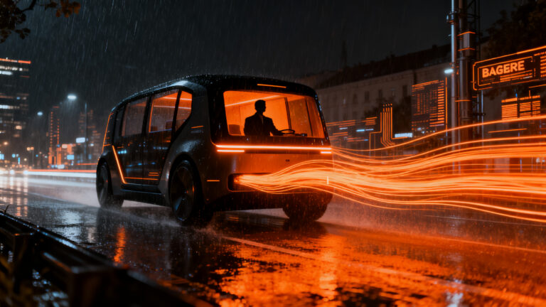 Robotaxi autónomo circulando por las calles de Zagreb, representando la revolución de la movilidad inteligente en Europa.