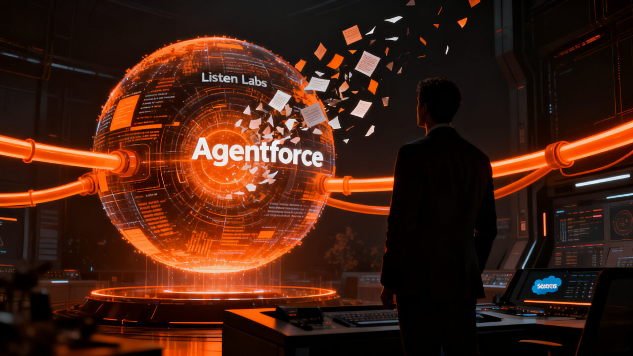 Negociación de adquisición de Salesforce y Listen Labs para potenciar Agentforce con IA y datos no estructurados.