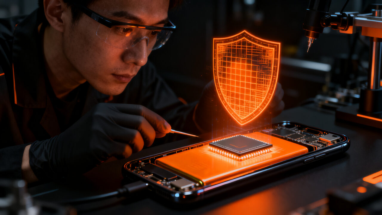 Chip de seguridad PUF en baterías de smartphones Samsung Galaxy para evitar piezas falsificadas y reparaciones no autorizadas.