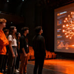 Expertos y estudiantes debatiendo sobre el impacto social de la inteligencia artificial en el Samsung Innovation Campus en Madrid.