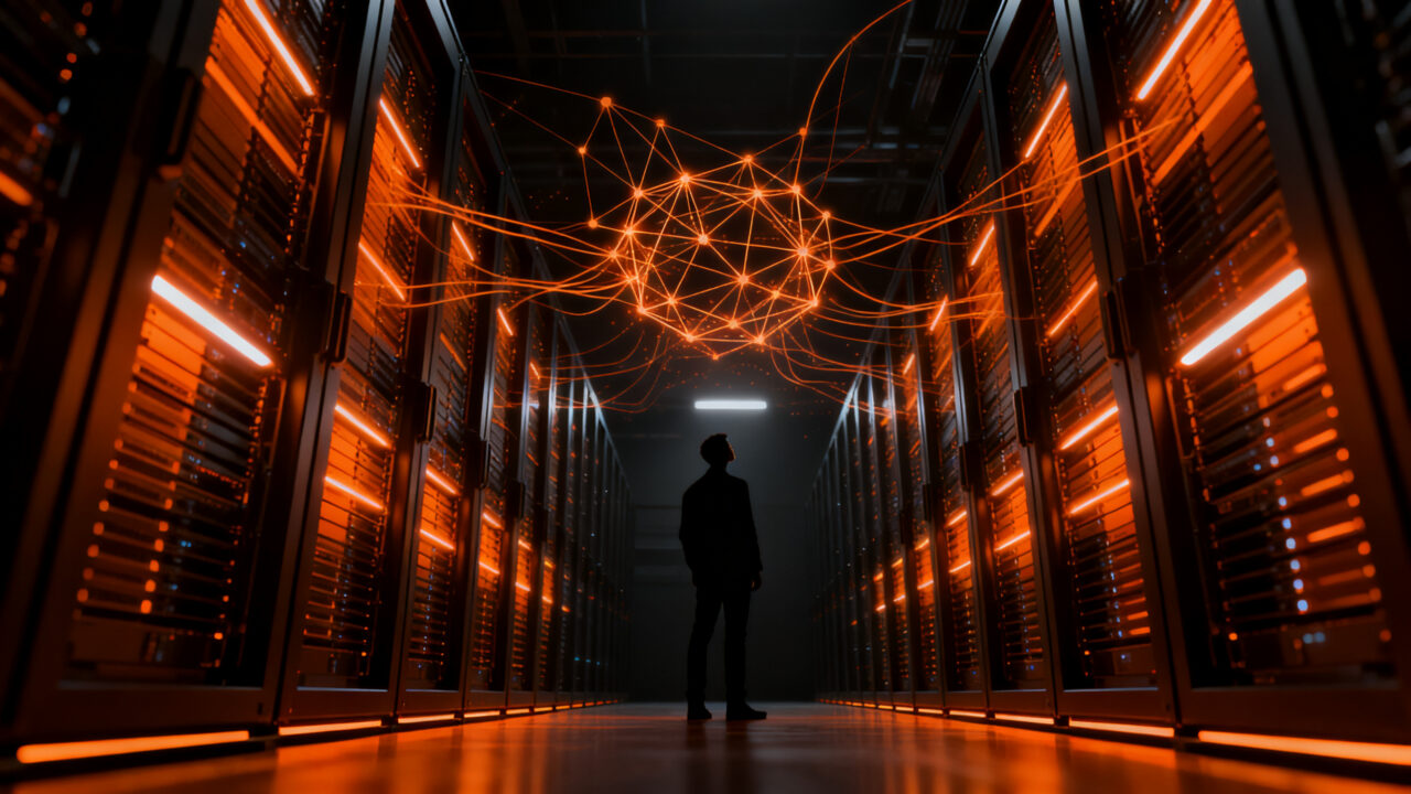 Data center de alta capacidad para IA y ciberseguridad, representando la infraestructura cloud soberana y la inversión tecnológica.