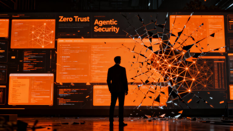 Agente de IA accediendo a datos digitales, representando los desafíos de ciberseguridad y seguridad agéntica en startups.