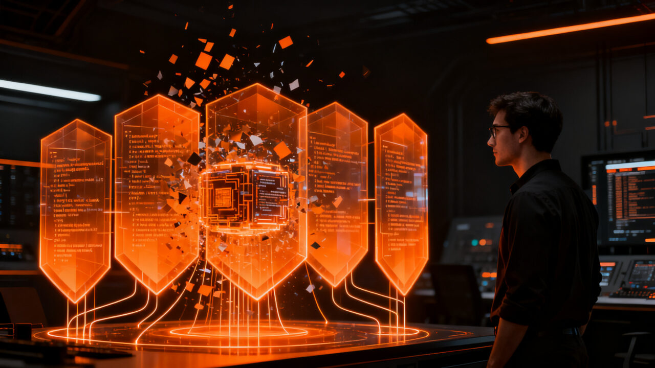 Ingeniero de software revisando capas de seguridad defensiva en código generado por inteligencia artificial para evitar bugs.