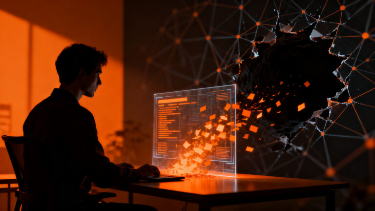 Agente de compra con IA filtrando datos personales, concepto de seguridad en inteligencia artificial y riesgos de ciberseguridad.