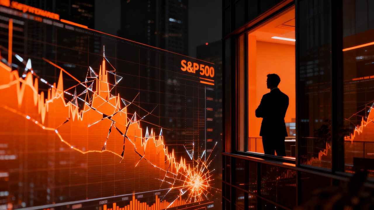 Gráfico financiero del S&P 500 bajo presión en septiembre, representando la volatilidad del mercado para startups y fundadores.