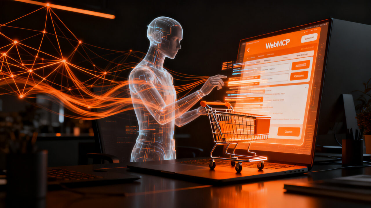 Agente de IA completando una compra en Shopify, representando el futuro del comercio electrónico autónomo y la tecnología agentic commerce.