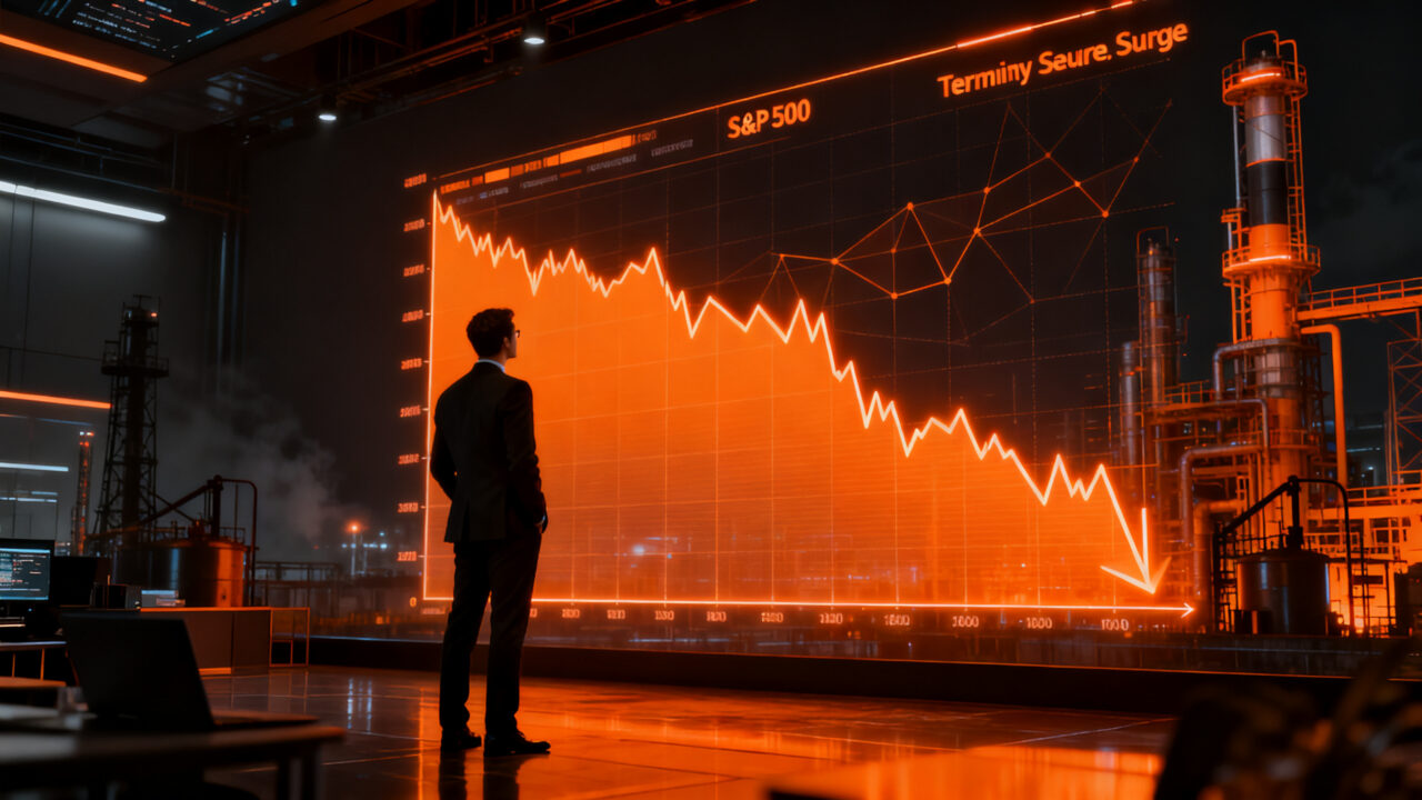 Caída del S&P 500 y aumento de tasas de interés, representando la volatilidad en los mercados financieros globales.