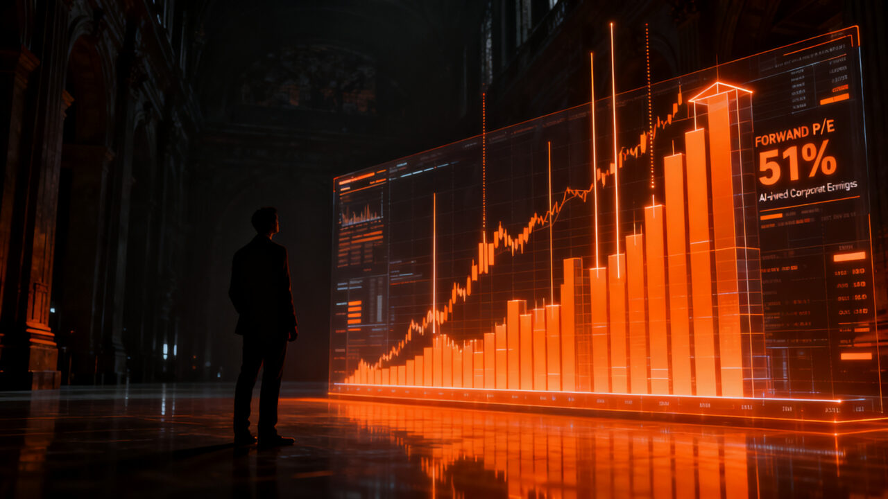 Análisis financiero del S&P 500 y la caída de valuaciones forward P/E impulsada por la inversión en IA.