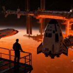 Representación conceptual de la dependencia tecnológica y el futuro de la exploración espacial entre SpaceX y Boeing.