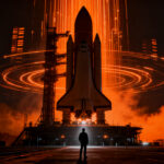 Lanzamiento de Starship de SpaceX con satélites Starlink, representando el futuro de la tecnología espacial y el vuelo orbital.