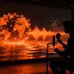 Creador de podcasts hispano monetizando su contenido digital con Spotify, representando la expansión global del Partner Program.