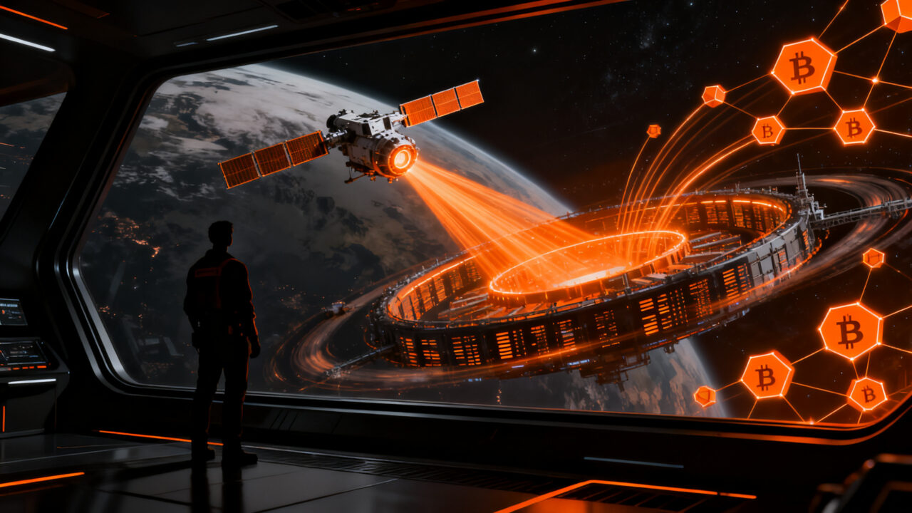 Starcloud minería de Bitcoin en el espacio satélite orbitando la Tierra con tecnología NVIDIA.