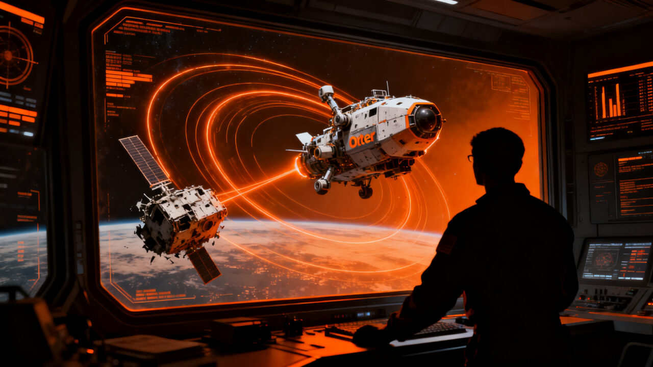 Nave espacial Otter de Starfish Space en misión de inspección orbital para la NASA, representando la limpieza de basura espacial y servicios de satélites.