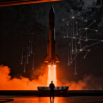 Lanzamiento del cohete Starship de SpaceX alcanzando la órbita, marcando un hito en la industria aeroespacial y el despliegue de satélites Starlink.