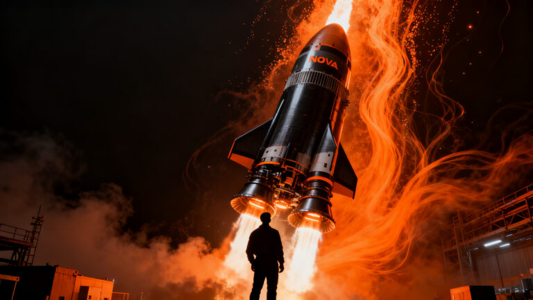 Cohete reutilizable de Stoke Space despegando hacia la órbita, representando la inversión en tecnología deep tech y la nueva era aeroespacial.