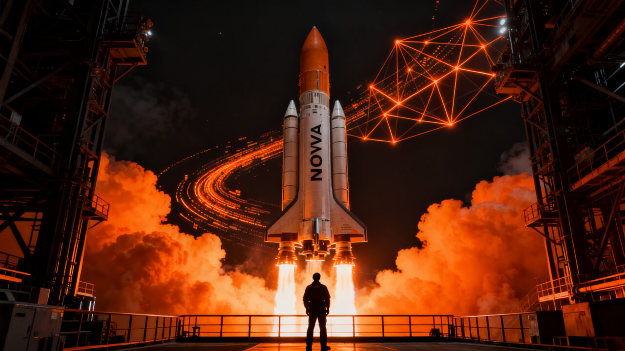 Cohete reutilizable Nova de Stoke Space despegando en una misión espacial, simbolizando la competencia en la industria aeroespacial tras nueva ronda de inversión.