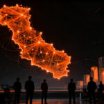 Líderes tecnológicos y gubernamentales analizando una red de infraestructura digital en el Summit País Digital 2026.
