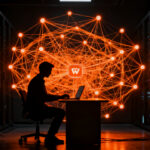Ingeniero trabajando en una red descentralizada con Tailscale tailcat, optimizando conectividad WireGuard para agentes de IA.
