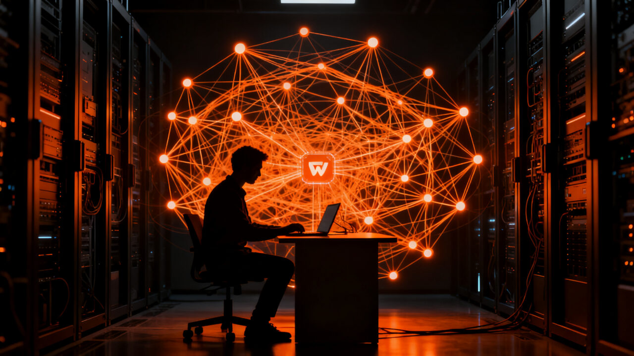 Ingeniero trabajando en una red descentralizada con Tailscale tailcat, optimizando conectividad WireGuard para agentes de IA.