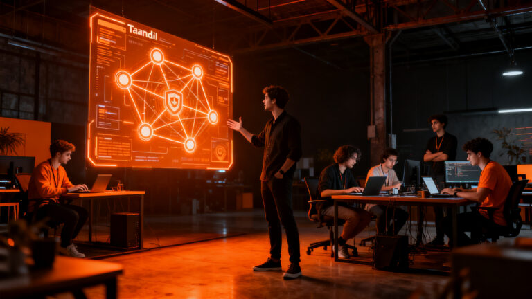 Emprendedores participando en una hackatón de ciberseguridad durante la Tandil Tech Week en Argentina.