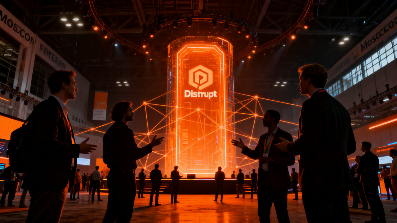 Emprendedores y fundadores conectando en TechCrunch Disrupt 2026, representando networking y oportunidades de inversión en el ecosistema startup.