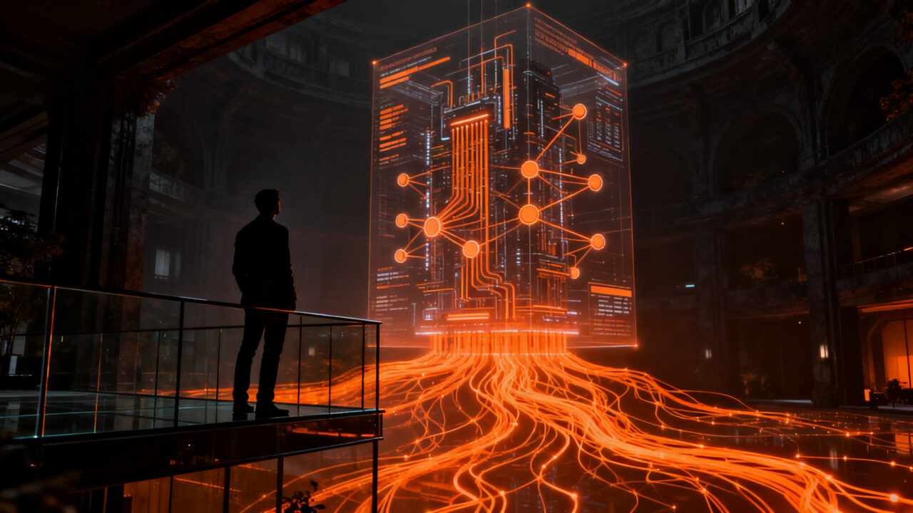 Líder empresarial analizando tendencias de inteligencia artificial para la próxima década de transformación digital corporativa.