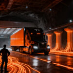 Línea de montaje de camiones Tesla Semi en fábrica de Nevada, simbolizando la electrificación de flotas y logística sostenible.