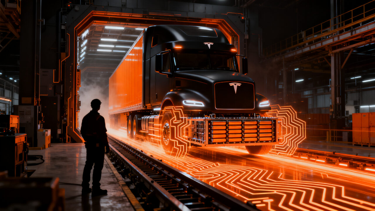 Producción a gran escala del Tesla Semi en Nevada, marcando un hito en la electrificación del transporte pesado y la logística eléctrica.
