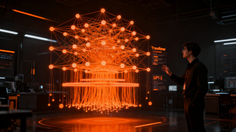 Visualización interactiva de la arquitectura de un Transformer GPT-2 para entender el funcionamiento de modelos de inteligencia artificial en startups.