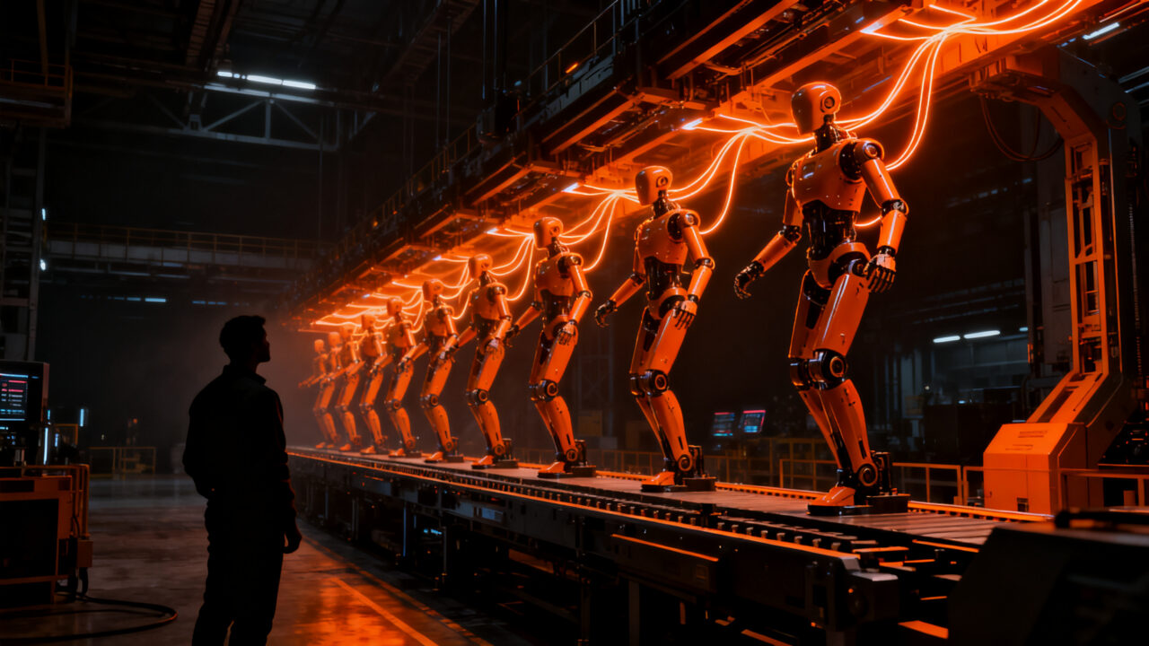 Fábrica automatizada de robots humanoides UBTech produciendo tecnología a gran escala.