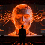 Avatar de inteligencia artificial interactuando en entorno tecnológico, representando la innovación universitaria en la Cumbre NOA.