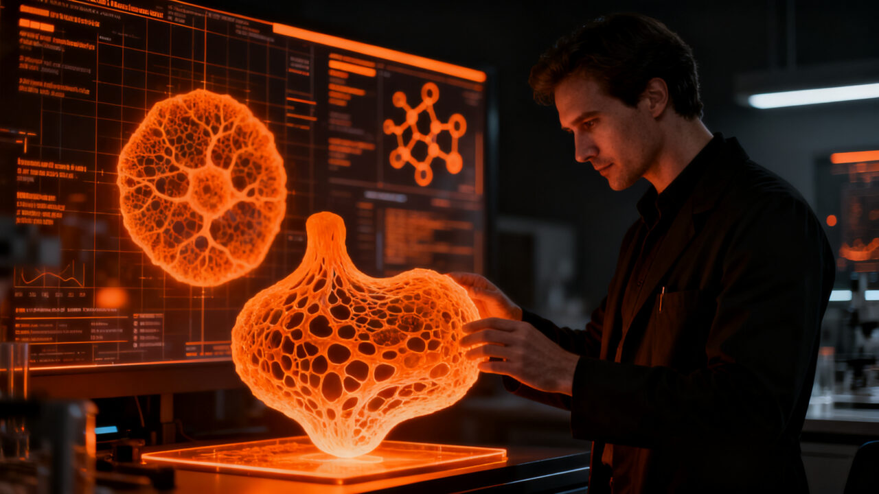 Emprendedor biotecnológico en un laboratorio avanzado, representando la innovación de Untech en el tratamiento de heridas crónicas.