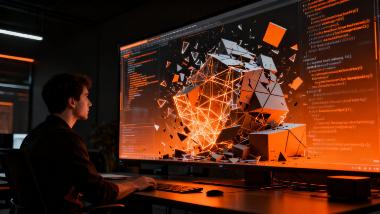 Programador analizando código con IA, representando los riesgos de calidad y la deuda técnica en el desarrollo de software.