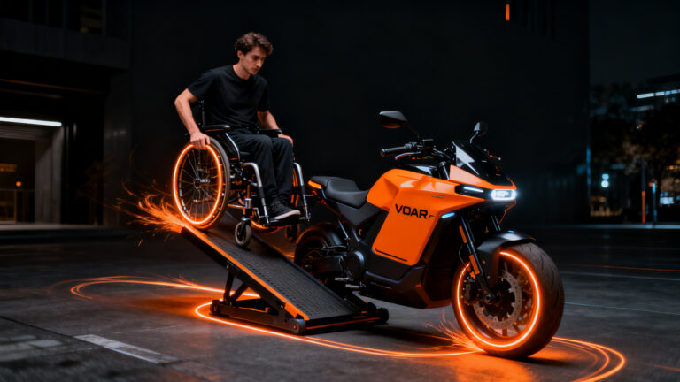 La startup viguesa VOAR Motos presenta Fold, una innovadora moto eléctrica de tres ruedas adaptada para usuarios de silla de ruedas.