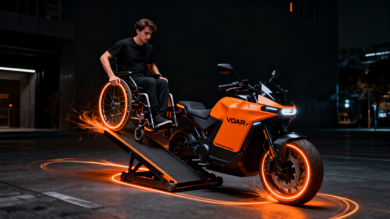 La startup viguesa VOAR Motos presenta Fold, una innovadora moto eléctrica de tres ruedas adaptada para usuarios de silla de ruedas.
