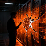 Ingeniero analizando vulnerabilidades en infraestructura descentralizada y repositorios de código seguro.