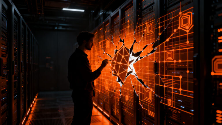 Ingeniero analizando vulnerabilidades en infraestructura descentralizada y repositorios de código seguro.