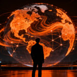 Visualización de datos meteorológicos y satelitales procesados por inteligencia artificial, representando el avance de WeatherNext 3 de Google DeepMind.