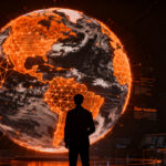 Representación visual de la IA WeatherNext 3 de Google DeepMind analizando datos climáticos globales para predicciones meteorológicas precisas.