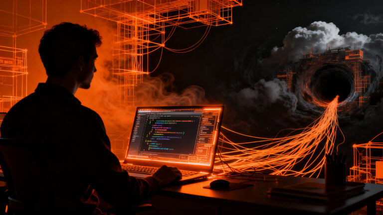 Agente de IA analizando código fuente, representando riesgos de privacidad y seguridad en el desarrollo de software.