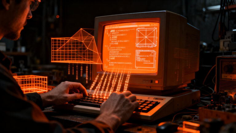 Ingeniería de software en ZX Spectrum: escritorio gráfico optimizado en ensamblador Z80, representando retrocomputación y optimización de bajo nivel.