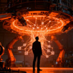 Emprendedor frente a una estructura industrial inteligente, representando la innovación y el premio InnovABB 2026.