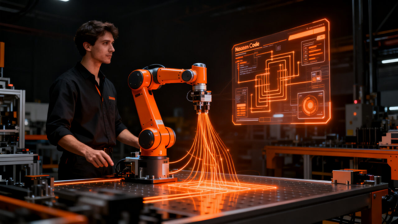 Robot colaborativo de ABB en entorno industrial automatizado representando la robótica industrial y el software no-code.