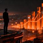 Empresario analizando gráficos de inversión estratégica frente a un horizonte de negocios en Argentina, concepto de anticipación al mercado.