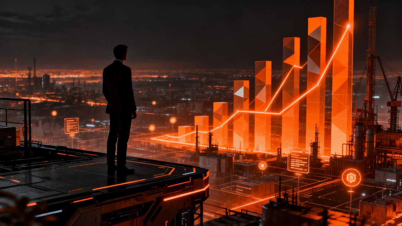 Empresario analizando gráficos de inversión estratégica frente a un horizonte de negocios en Argentina, concepto de anticipación al mercado.