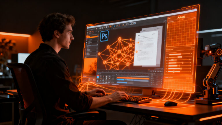 Integración de herramientas de Adobe Photoshop y Acrobat dentro del panel de chat de IA, mejorando el flujo de trabajo creativo.