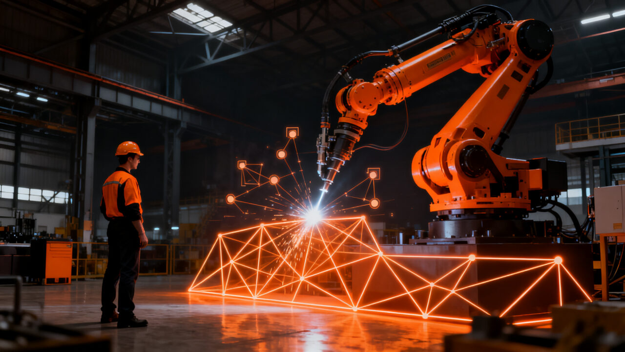 Representación de industria 4.0 y manufactura avanzada en Advanced Manufacturing Madrid, destacando la automatización y la inteligencia artificial.