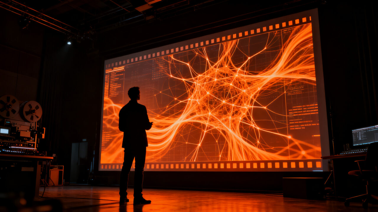 Ben Affleck utilizando tecnología de inteligencia artificial en la producción cinematográfica de Netflix, representando innovación y ética en el cine.