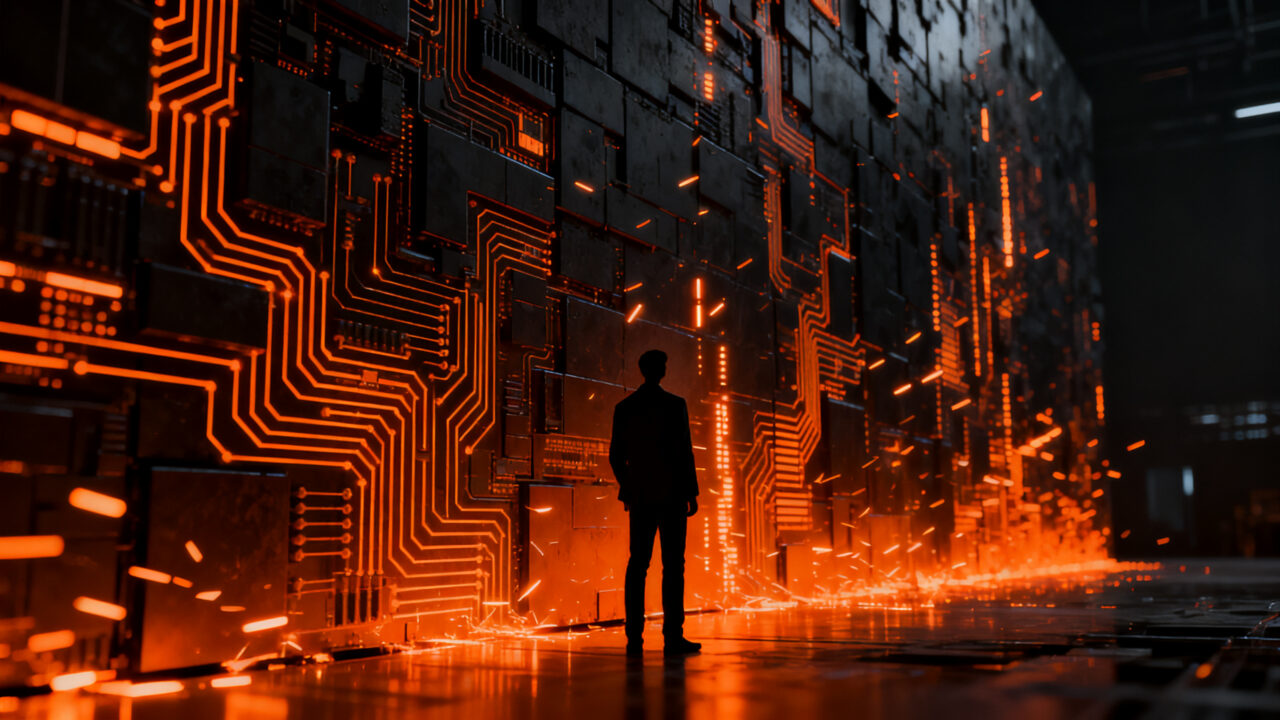Agentes de IA enfrentando barreras digitales de grandes corporaciones como Amazon y bancos, representando el desafío del comercio agéntico.